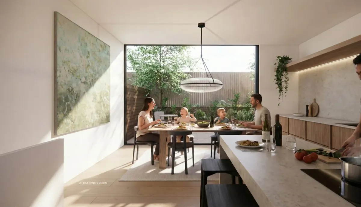Family kitchen opening to a private courtyard